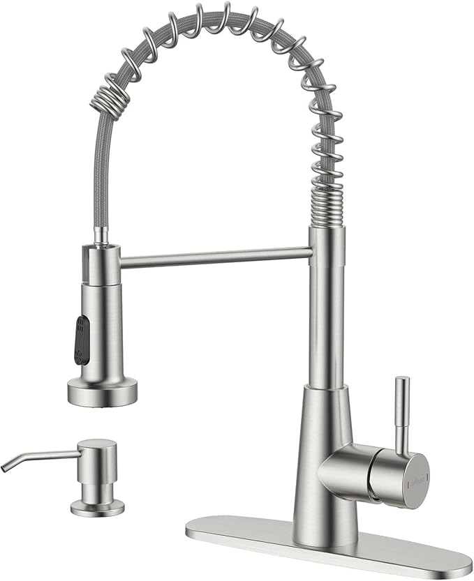 APPASO Kitchen Faucet with Soap Dispenser Brushed Nickel, Pull Down Commercial Single Handle High Arc Faucet for Sink, Stainless Steel Kitchen Faucet for Sink 2 or 4 Hole