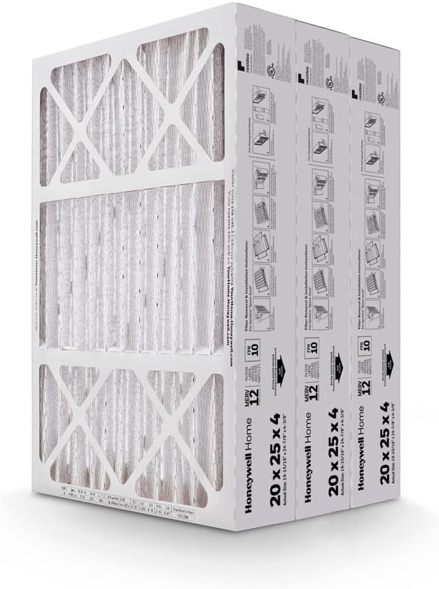 Honeywell Home 20x25x4 MERV 12, AC Furnace Air Filter, 3 PACK (CF200A1016-3PKAM) (Actual Dimensions: 19.9 x 24.9 x 4.38 in.)