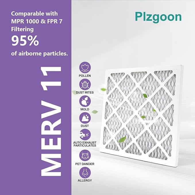 12x12x1 AC Furnace Air Filter MERV 11 MPR 1000 (6 Pack) Pleated HVAC Furnace Air Conditioner Filters (Exact Dimensions: 11.81"L x 11.81"W x 0.79"Th)