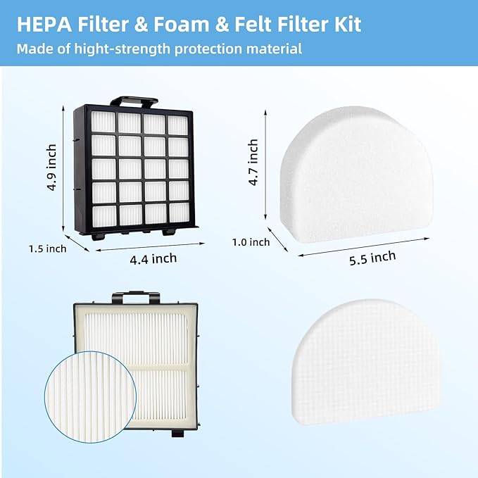 AZ4002 Replacement Filter for Shark POWERDETECT Upright Vacuum Cleaner AZ4000 AZ4000C AZ4002 AZ4002W, 2 HEPA Filters and 4 Foam & Felt Filters, Part XFFKAZ4000 XHFAZ4000