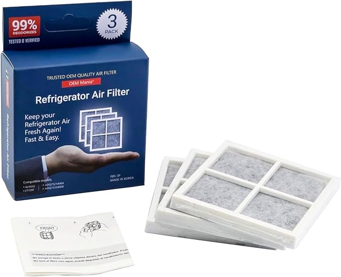 LT120F 3 Pack Air Filter - Perfect Fit/No Carbon Powder 6 Month Replacement Fridge Fresh Air System - Replacement Compatible with LG LT120F, Kenmore Elite 469918, ADQ73214404, ADQ73334008