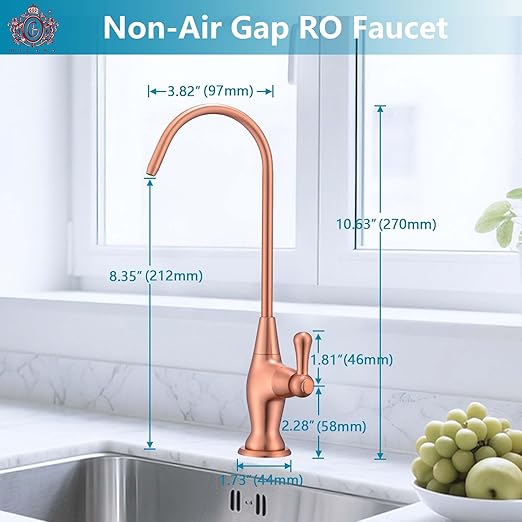 Sink Drinking Water Faucet, Sink Water Filter System, Suitable for Most Reverse Osmosis or Water Filtration Systems, Stainless Steel Reverse Osmosis Faucet for Kitchen Bar, Red Copper