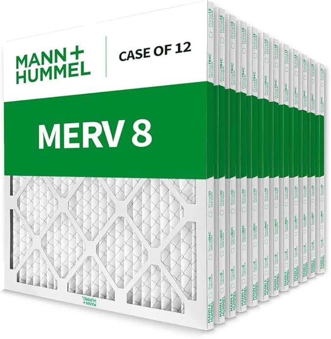 Mann+Hummel 12x12x1 MERV 8 Pleated HVAC AC Furnace Air Filters. Case of 12. (Exact Size: 11.38 x 11.38 x 0.75 Inches)