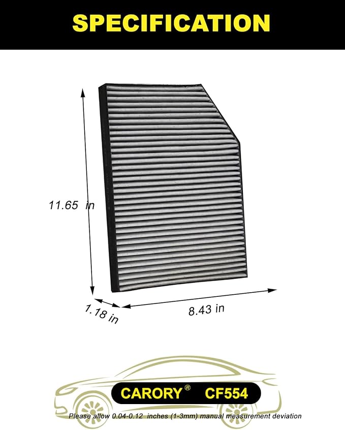 CARORY Cabin Air Filter w/Activated Carbon for BMW 230i (2022-2024), 330e (2021-2024), 430i (2021-2024), M2 (2023-2024), M340i (2020-2024), X3 (2018-2024), OE# 64119382886, CF12553