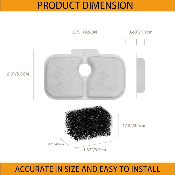 12 Packs Cat Water Fountain Filter Replacement Compatible with Dockstream Cat Water Fountain PLWF005/PLWF115/PLWF105/PLW106/PLWF116/PLWF305,Replacement Filter with Pre-Filter Sponge