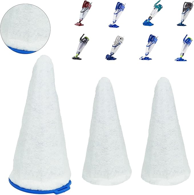 Replacement Vacuum Filter Cotton for Pool Blaster (3 Filter Cotton + 1 Blue Cone)