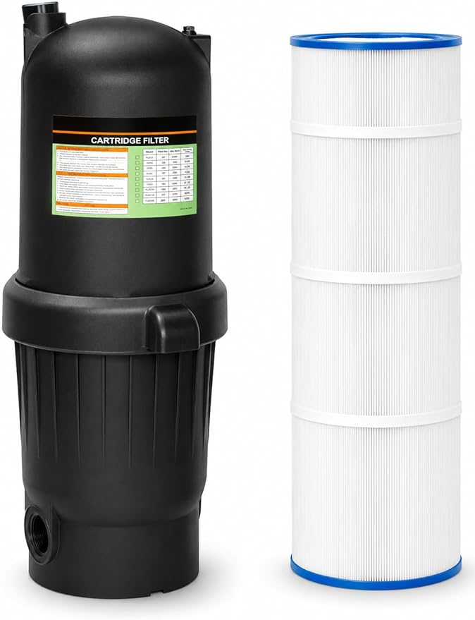 XtremepowerUS 175 sq/ft Swimming Pool Cartridge Filter In-Ground Pool/Spa Swimming Pool Filter for Pool Up to 52,800 Gallons, Pressure Gauge, Filter Included, 2" Inlet/Outlet