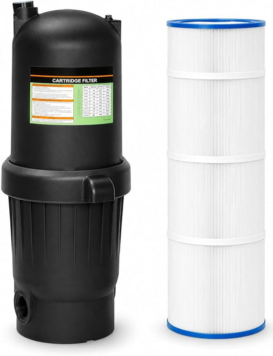 XtremepowerUS 175 sq/ft Swimming Pool Cartridge Filter In-Ground Pool/Spa Swimming Pool Filter for Pool Up to 52,800 Gallons, Pressure Gauge, Filter Included, 2" Inlet/Outlet