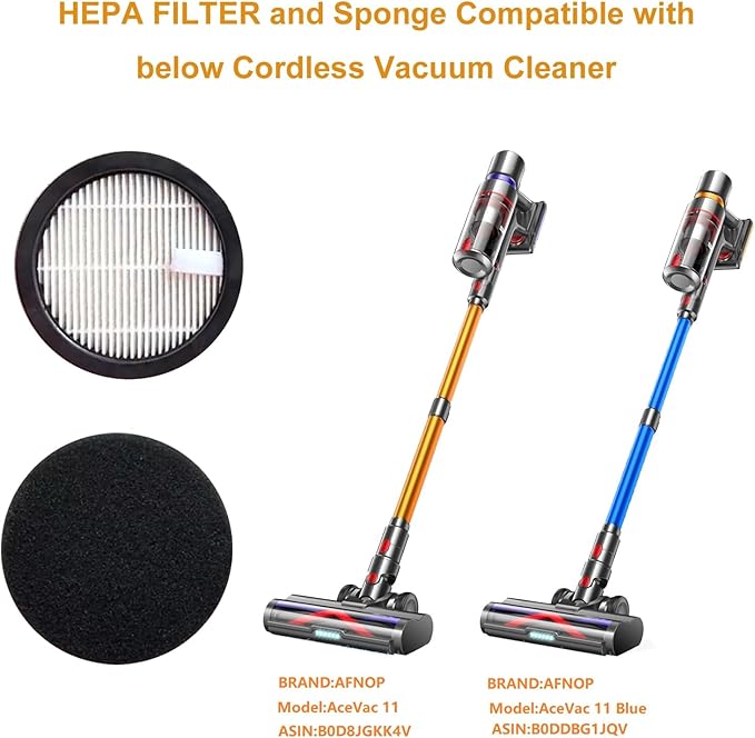 4 Pack Hepa Replacement Filters and 4pack Sponge Compatible with AFNOP Acevac11 Cordless Vacuum Cleaner. (3.61in*3.61in*0.65in)