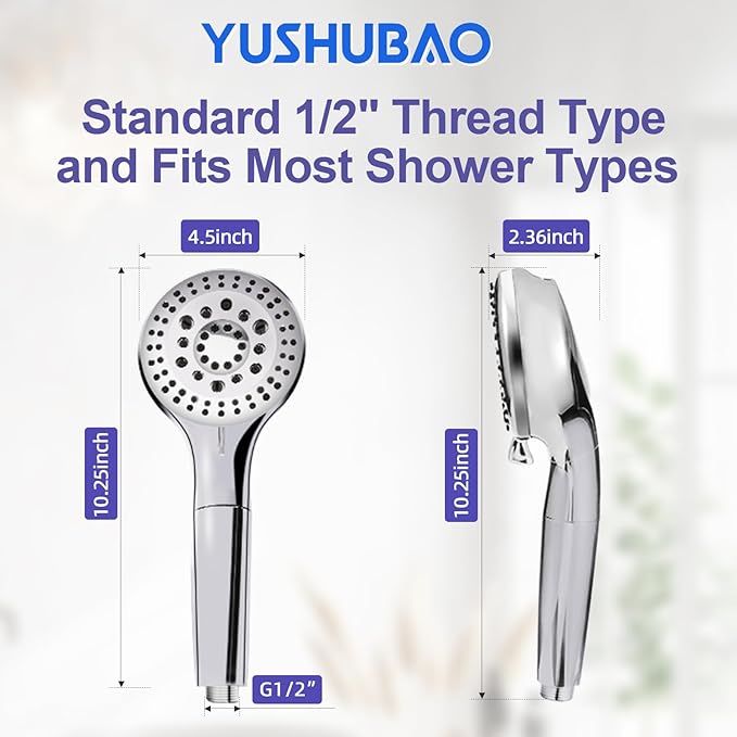 HH901 Handheld Filtered Shower Head, High Pressure, 10 Spray Mode, Water Softener Filter Beads for Hard Water, Remove Chlorine, Reduces Dry Itchy Skin