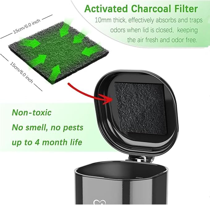4Pcs Activated Carbon Filter Replacement with Pet Waste Trash Can, 6 x 6 Inch Replacement Activated Carbon Odor Filters for Air Filter (4)