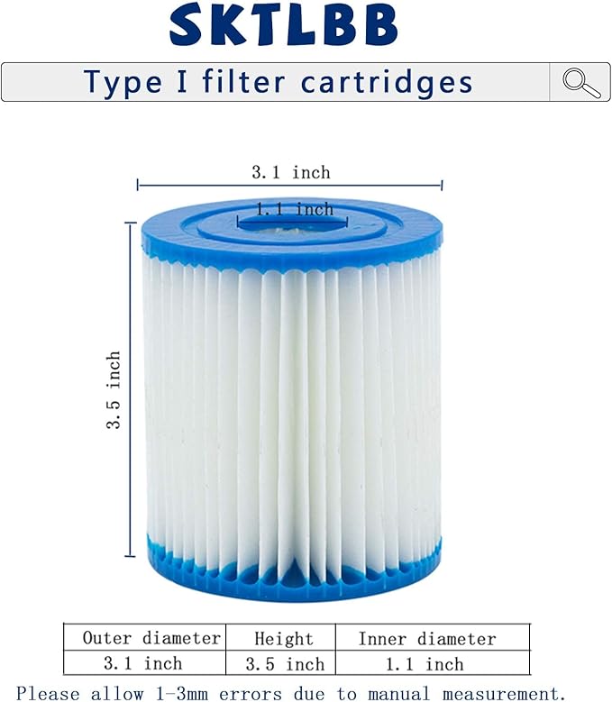 Type I Pool Filter Cartridge, 3.11 x 3.48 Inch Size I for Swimming Pool Filter,Pool Filter Pumps Universal Replacements (8 Pcs)