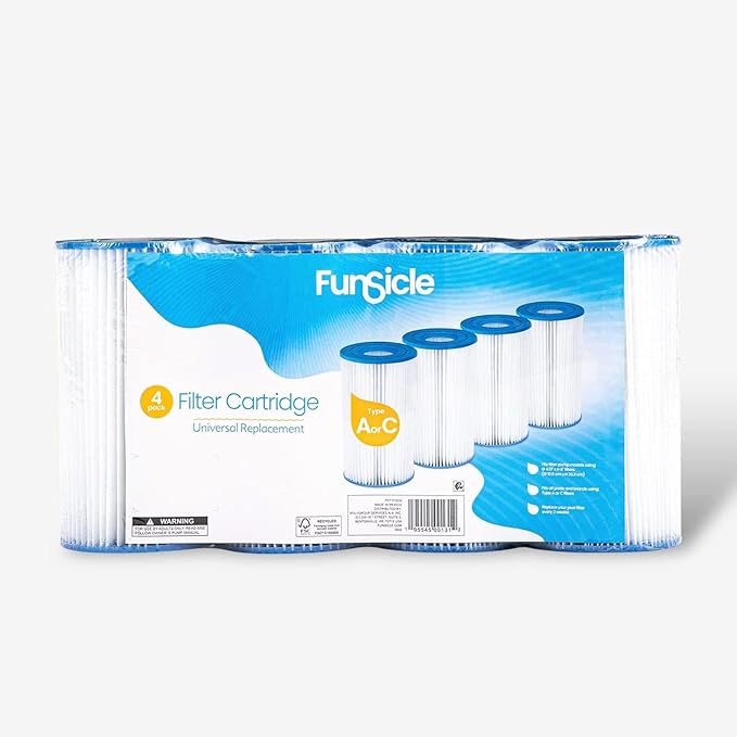 Funsicle Type A/C Filter Cartridge 4-Pack, Replacement Pool Filter Cartridges, Adults