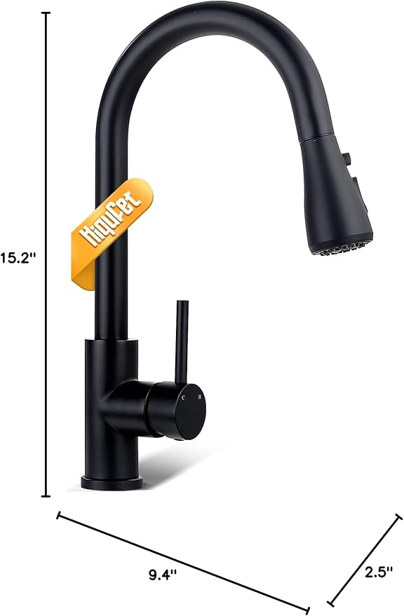 Hiqufet Black Kitchen Faucet with Pull Down Sprayer, Rv Kitchen Sink Faucets for Pot Filler, Farmhouse Camper Bar Sink Laundry Room, Fingerprint Resistant Single Hole Single Handle Stainless Steel