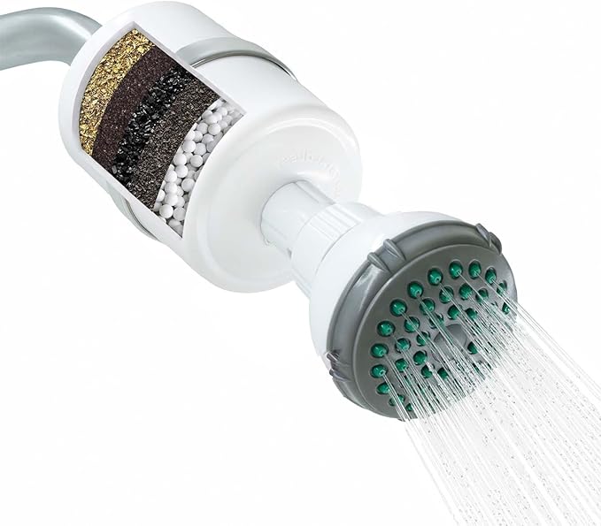 Crystal Quest Shower Filter with Head, Shower Head Filter for Hard Water, Shower Water Filter Removes Chlorine, chloramines & VOCs, Filter Shower Head, Improves Skin & Hair, Long-Lasting - White