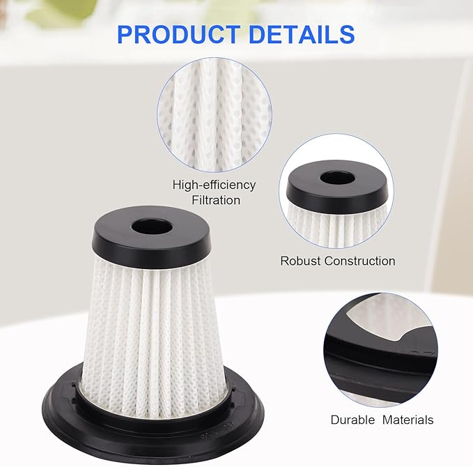 6 Pack Filter Replacement Compatible with MONOZEL VC026, SWMRDN VC007, Dormzie VC029, SIMWAL SV01 Cordless Handheld Vacuum Cleaner, Washable Filters Accessories Part