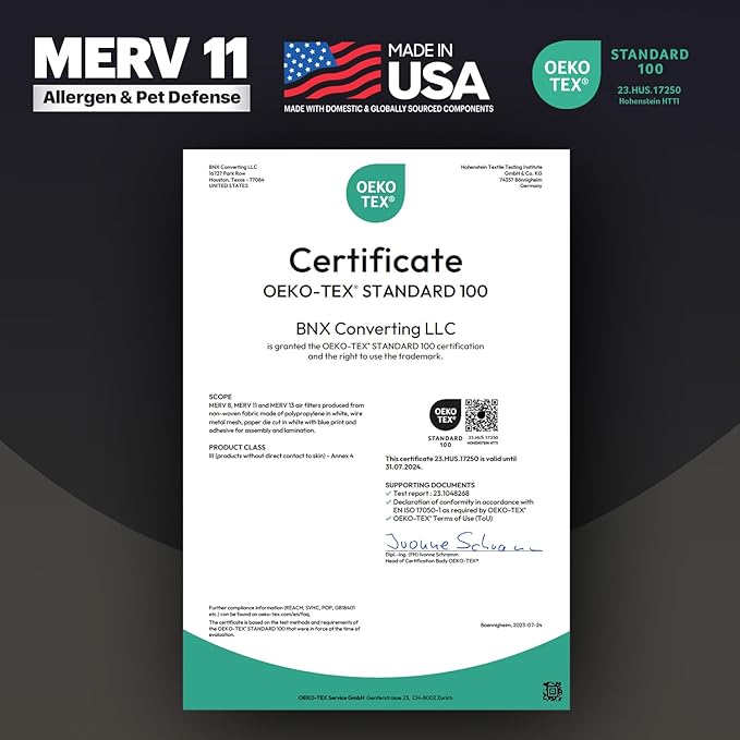 BNX TruFilter 20x20x4 (19.5’’ x 19.5’’ x 3.63‘’ Slim Fit) MERV 11 Air Filter 2-Pack - MADE IN USA - Air Conditioner Furnace Filters HVAC AC Furnace Filters for Dust, Pet, Mold, Pollen MPR 1200 FPR 7