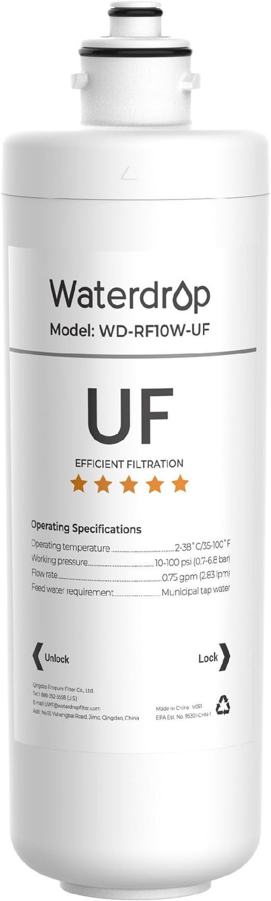 Waterdrop RF10W-UF 0.01 μm Water Filter Replacement for Waterdrop 10UAW-UF/10UBW-UF Under Sink Water Filtration System, White