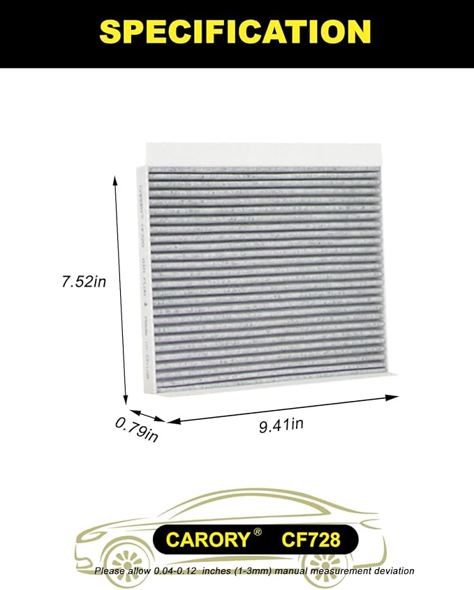 CARORY Cabin Air Filter w/Activated Carbon for Hyundai Accent 08–11, Elantra 07–16, Elantra Coupe 13–14, Elantra GT 13–17, Kia Forte 14–18, Forte Koup 14–17, Forte 5 14–18, Rondo 14–17 and More