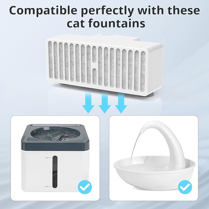 Cat Water Fountain Filters, T-Shaped Suction Cup Replacement Filters for 80oz swan Automatic Pet Fountain Dog Water Dispenser, 6 Pack