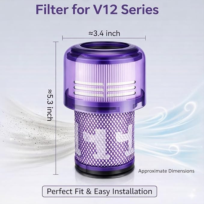 3 Pack Filter Replacement Compatible for Dyson V12 Detect Slim, V12 Slim, SV30, SV46, SV34, SV35 Cordless Vacuum, Part # 971517-01 Parts, 1 Cleaning Brush【NOT for SV12 / V15】