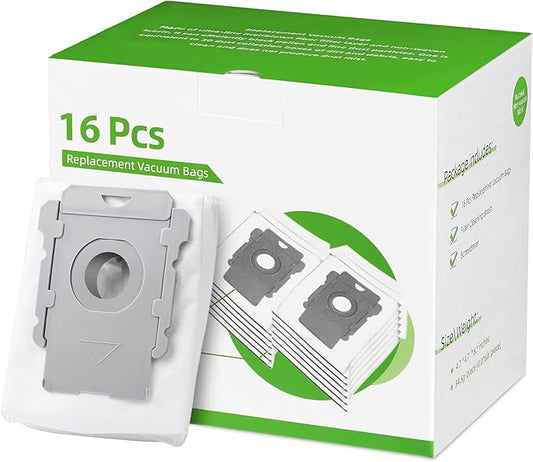 Rowhalf 16 Pack Vacuum Bags, Effective Dust Filtration,Compatible with iRobot Roomba i& s & j Series, for i3+, i4+, i5+, i6+,J6+, i7, i7+(7550) j7, j7+, i8+, J8+, J9+, s9+ Automatic Dirt Disposal Bags