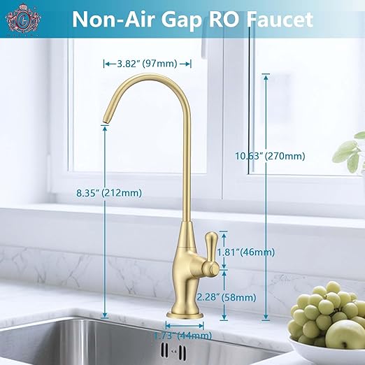 Sink Drinking Water Faucet, Sink Water Filter System, Suitable for Most Reverse Osmosis or Water Filtration Systems, Stainless Steel Reverse Osmosis Faucet for Kitchen Bar, Brushed Gold