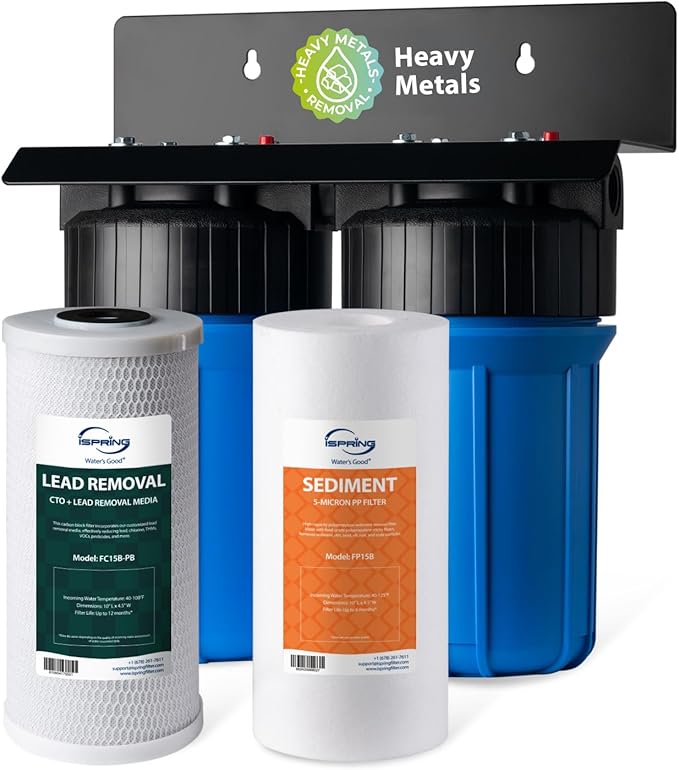 iSpring WGB21B-CPB 2-Stage Whole House Water Filtration System Reduces Cadmium, Mercury, Sediments, Chlorine, and up to 99% Lead, 1" Inlet/Outlet Ports