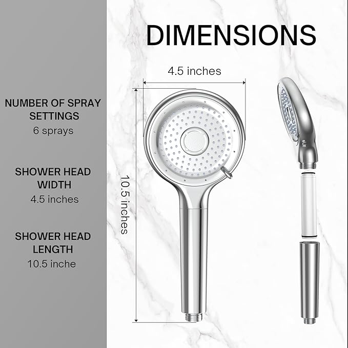 FEELSO Filtered Shower Head with Handheld, High Pressure 6 Spray Mode Showerhead with Filter, 15 Stages Water Softener Filters Beads for Hard Water-Remove Chlorine, Reduce Dry Itchy Skin, Extra Filter