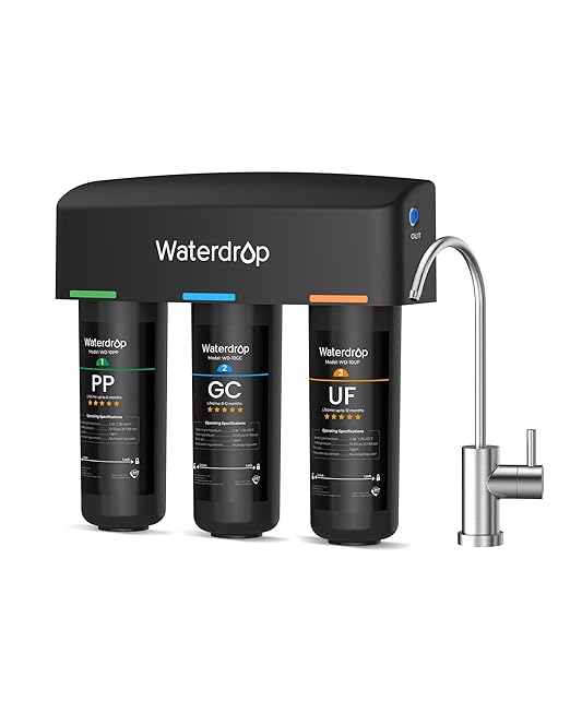 Waterdrop TSB-UF 0.01 μm Ultra Filtration Under Sink Water Filter System, 9 Layer Under Sink Water Filtration System, Reduces Chlorine, Fluoride, Taste&Odor, with Dedicated Faucet, Easy Installation