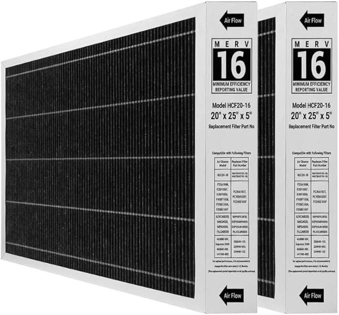 6675 Merv 16 Air Filter 20x25x5 Efficient Air Filter Compatible with Lennox 6675 and Lennox HCC20-28 Furnace HVAC System, Part Number HCF20-16, 2 Pack