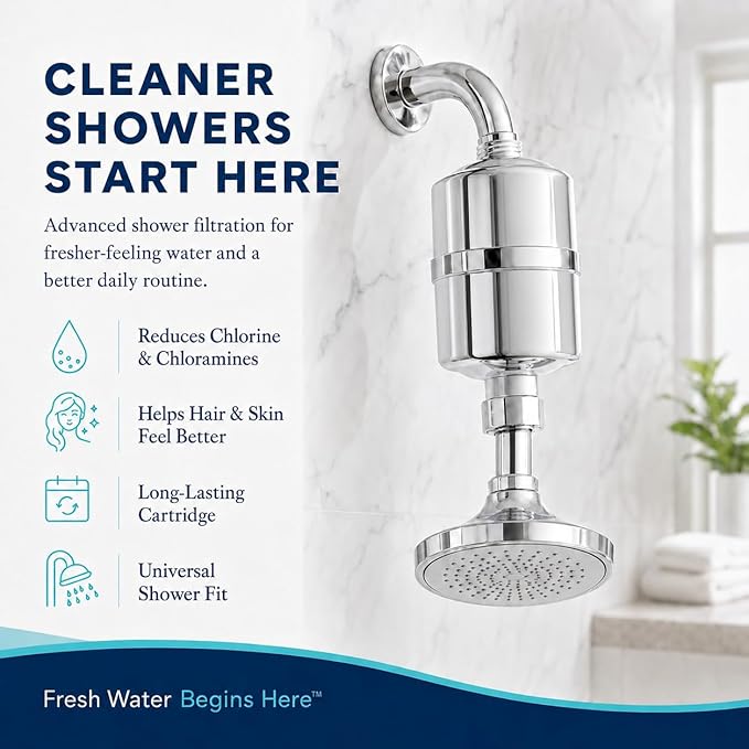 Crystal Quest Shower Filter, Shower Head Filter for Hard Water, Shower Water Filter Removes Chlorine, Chloramines & VOCs, Filter Shower Head, Improves Skin & Hair, Long-Lasting - ISO Certified, Chrome