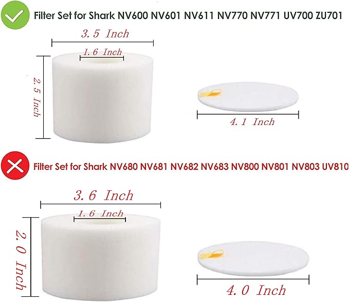 2 Pack Foam & Felt Filter Replacement for Shark Rotator NV600 NV601 NV611 NV770 NV771 UV700 ZU701 Vacuum Cleaners. Compare to part # XFF600 & XHF600.