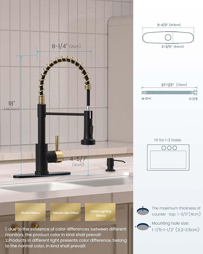 APPASO Black and Gold Kitchen Faucet with Soap Dispenser, Pull Down Kitchen Faucet Commercial Single Handle High Arc Tap, cUPC-Certified Pull-Out Hose, Water Supplies and Valve Core