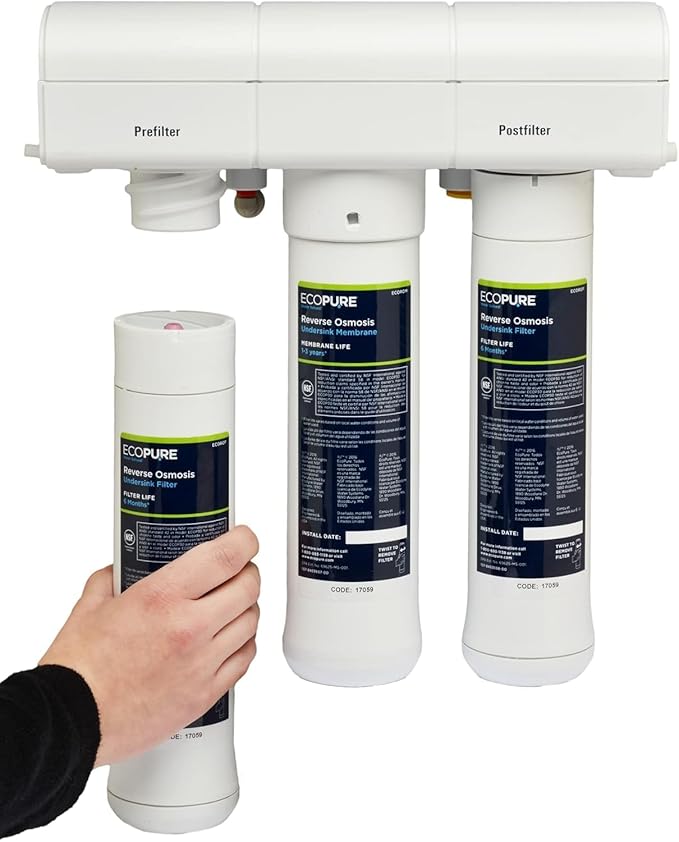 EcoPure ECOROM Reverse Osmosis Membrane Replacement – Fits ECOP30 & Select Kenmore & Brita RO Systems – NSF-Certified Stage 2 Filter – Reduces TDS, Lead, Chlorine & More – 1–3 Year Life – Easy Changes