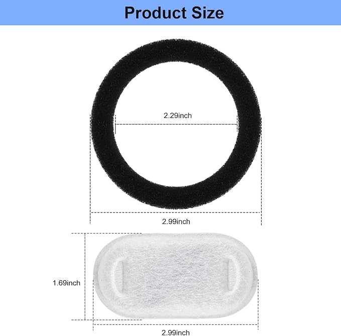 Wonder Creature 16 Pack Cat Water Fountain Filter Replacement, 4+4/8+8/12+12/16+16 Pack for Stainless Steel Cat Fountain 2L/67oz and 3.2L/108oz, 8 Carbon Filters & 8 Pre-Filter Sponges