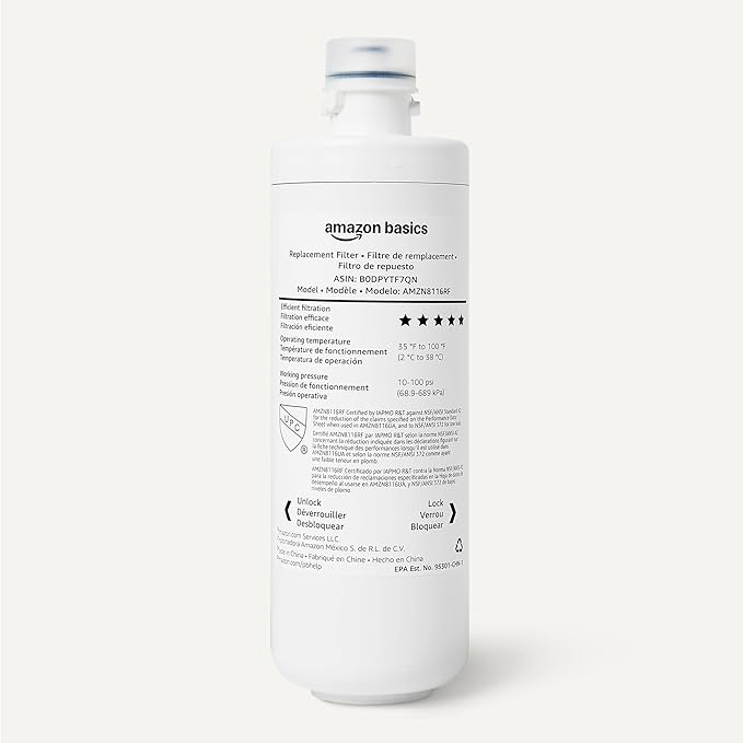 Amazon Basics Replacement Filter Cartridge for Under Sink Water Filter System, Reduces Chlorine, Bad Taste & Odor, NSF/ANSI 42 & 372 Certified, 1 Year Service Life, 11,000 Gallons, White