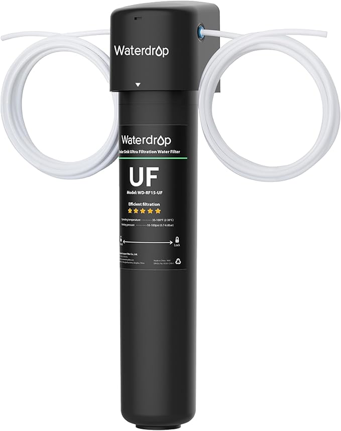 Waterdrop 15UC-UF 0.01 μm Inline Water Filter for Refrigerator, 2 Years, In Line Water Filter for Icemaker, Ideal for Ice Maker, RV, Refrigerator, 1/4 inch Direct Connect, NSF/ANSI 42 Certified