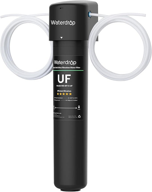 Waterdrop 15UC-UF 0.01 μm Inline Water Filter for Refrigerator, 2 Years, In Line Water Filter for Icemaker, Ideal for Ice Maker, RV, Refrigerator, 1/4 inch Direct Connect, NSF/ANSI 42 Certified