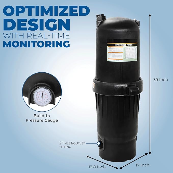 XtremepowerUS 175 sq/ft Swimming Pool Cartridge Filter In-Ground Pool/Spa Swimming Pool Filter for Pool Up to 52,800 Gallons, Pressure Gauge, Filter Included, 2" Inlet/Outlet