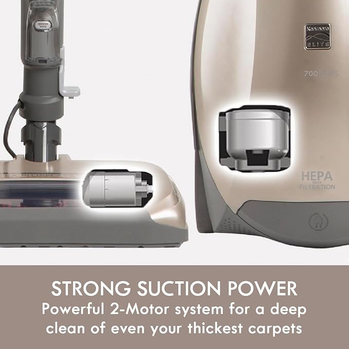 Kenmore Elite 700 Series Bagged Canister Vacuum with 2-Motor System, Powerful Suction, HEPA Filter, Pet PowerMate for Pet Hair, Thick Carpet, Hard Floors, Stairs and More, Gold