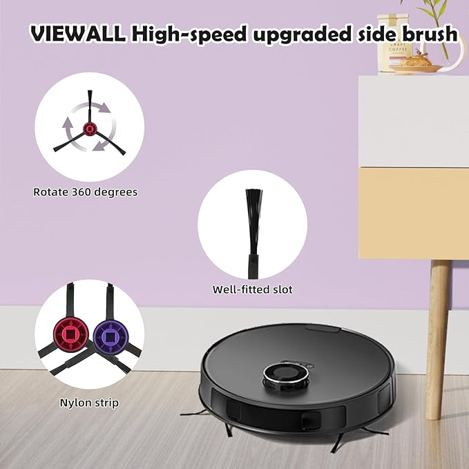 18 Pack E10s Accessories Kit Replacement Compatible with Eureka E10S / E20 Plus Robot Vacuum Cleaner, 1 Main Roller Brushes, 8 Side Brushes, 4 Hepa Filters, 4 Mop Pads,1 Cleaning Brush