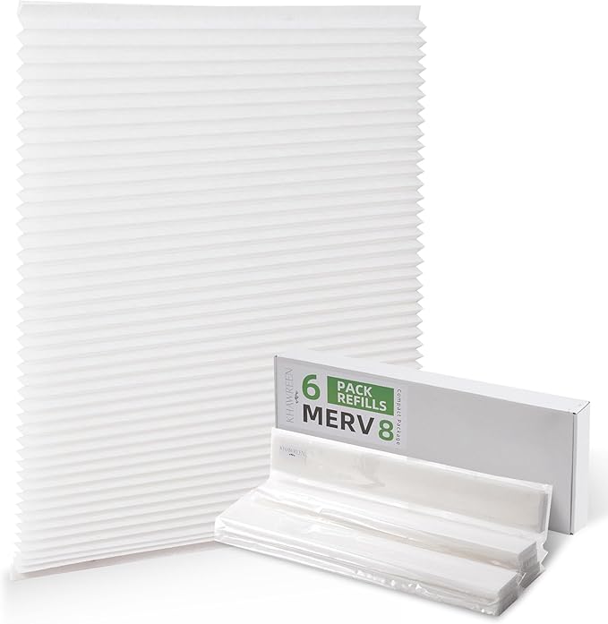Pack of 6 Refills Filter Media, Compatible with Reusable ABS Plastic Frame HVAC, Furnace & AC System – MERV 8 Efficiency, Easy to Replace (ABS Frame Not Included) (20x20x1in)