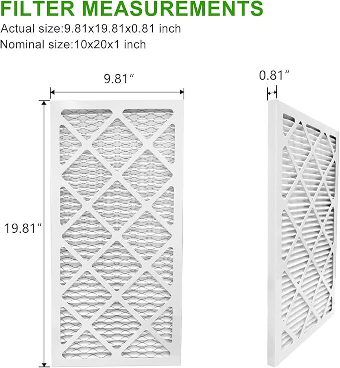 10x20x1 Air Filter 4 Pack MERV 8 AC HVAC Furnace Pleated Filters for Home Office MPR 600 FPR 5 (Actual Size: 9.81x19.81x0.81 inch)