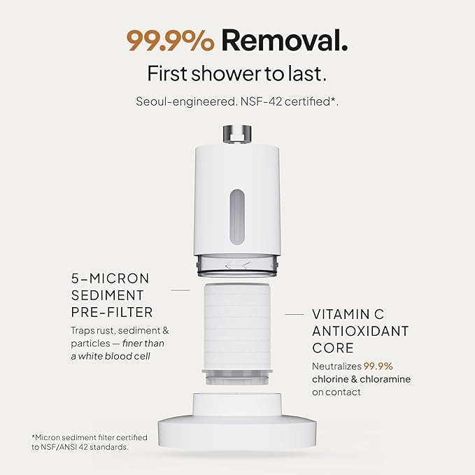 SecondShower Filtered Shower Head for Hard Water, Clinically Proven for Skin Health, NSF Certified 99.9% Chlorine Removal, High Pressure, Korean Beauty Secret Natural Filter Matte Black - Pure Silver