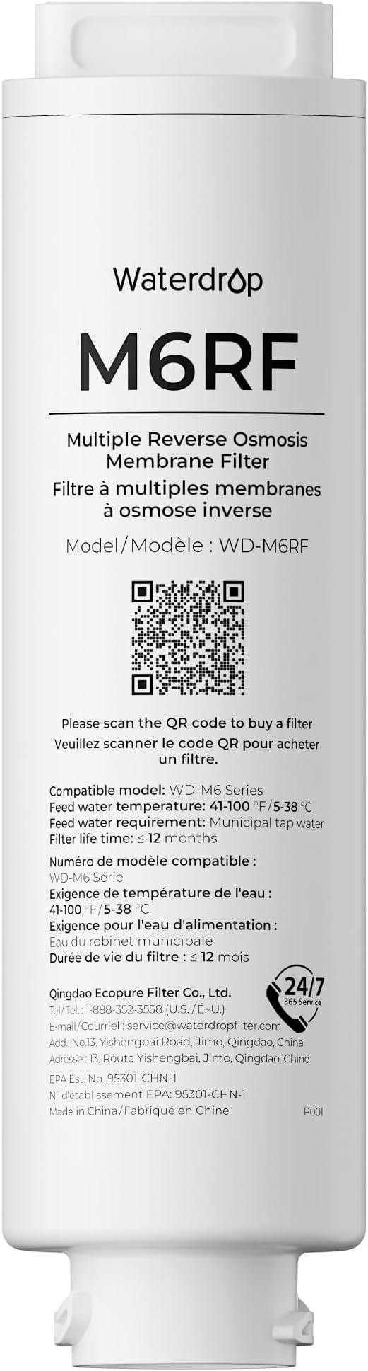 Waterdrop M6RF RO Water Filter, Replacement for Waterdrop M6H Countertop Reverse Osmosis System, 12-month Lifetime