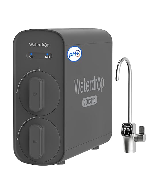 Waterdrop G5P700A-Pro Alkaline Mineral pH+ Reverse Osmosis Water Filter, NSF/ANSI 58 & 372 Certified, 8 Stage Dual Flow Reverse Osmosis System, 700 GPD RO Water Filtration System, LED Faucet