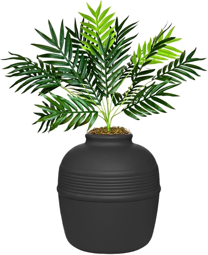 Good Pet Stuff Hidden Litter Box Planter, Decorative Cat Litter Enclosure with Carbon Filter & Faux Plant, Made in USA, Removable Liner, Odor Control, NEW Round Style, Essentials Kit, Matte Black