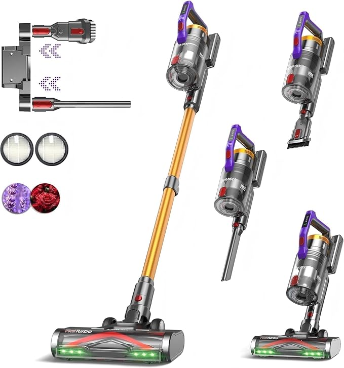 KIPMAX Cordless Vacuum Cleaner, 50KPa 550W Stick Vacuum for Home, 70Mins Anti-Tangled Vacuum Cleaner for Pet Hair/Carpet/Floor, Self-Standing Vacuum with Rechargeable Battery, LED Display&Aromatherapy