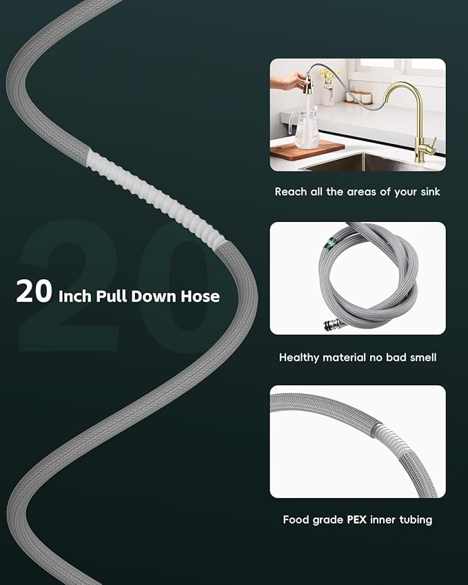 APPASO Gold Kitchen Faucet Touchless, CUPC-Certified Hoses, Lead-Free Motion Sensor Sink Faucets with Soap Dispenser and Pull Down Sprayer, Hands Free Faucets for 1 to 4 Holes Sink with Deck Plate